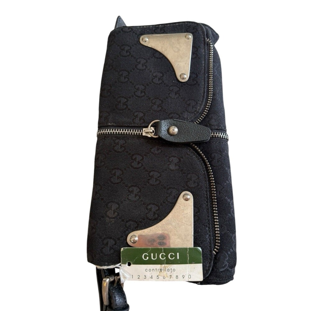 Vintage Gucci Clutch Bag Wristlet Purse Canvas Black Original Tag Attached - Picture 2 of 9